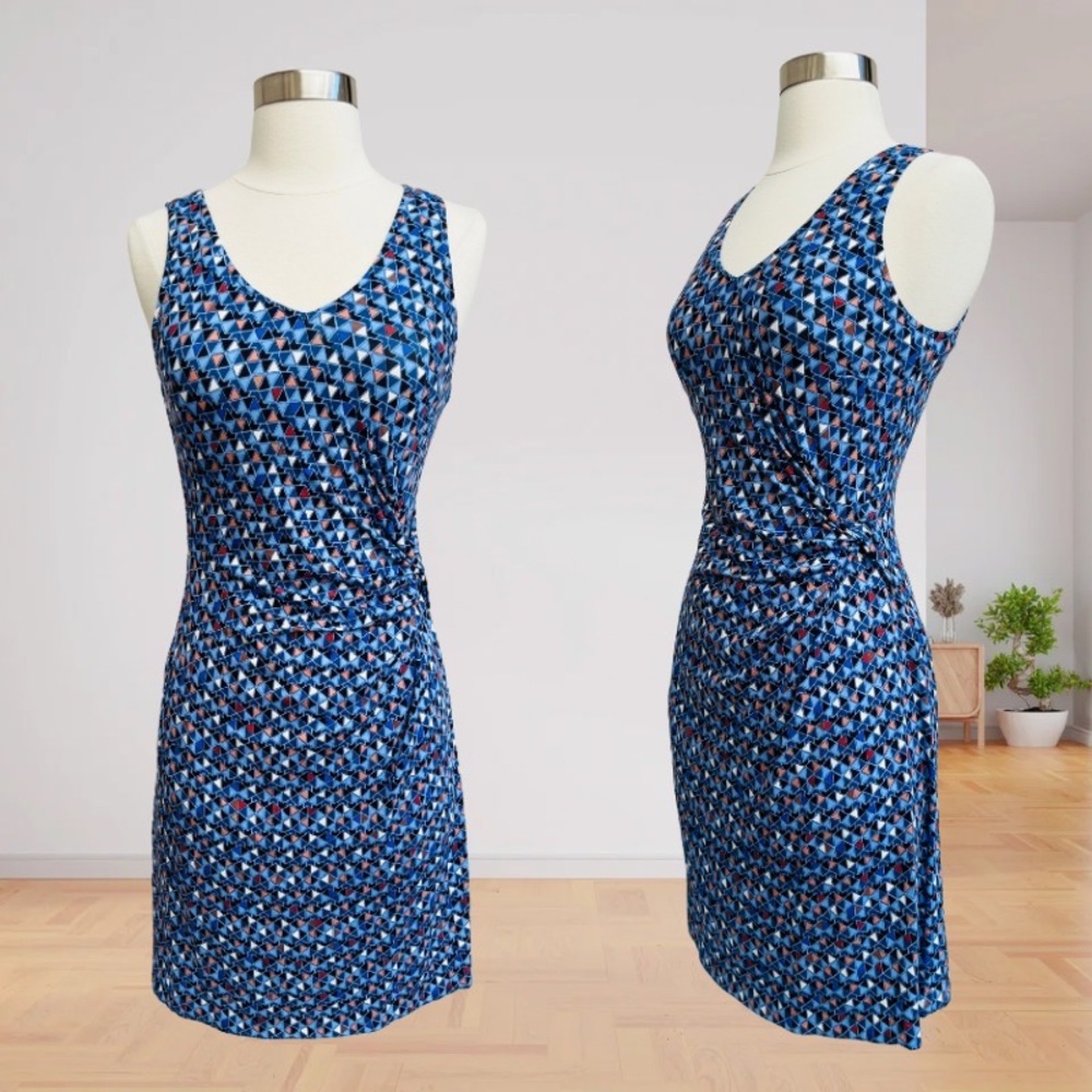 NIC+ZOE Blue Geometric Sleeveless Sheath Dress- XSP/ 0P